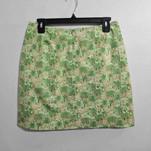 TIBI HYLAND Green Tropical Print Monkey Mini Skirt Size 6 - Picture 2 of 8